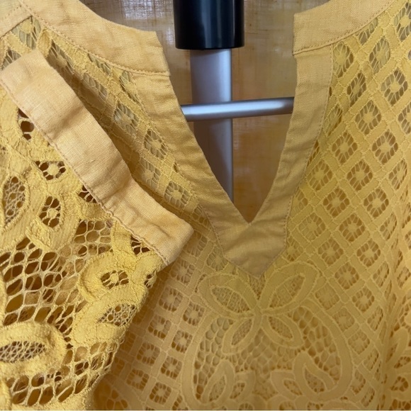 Chico’s Women’s 100% Linen Lace Yellow Mustard Tunic Top Blouse Shirt Sz 3 XL/16 - Picture 7 of 16